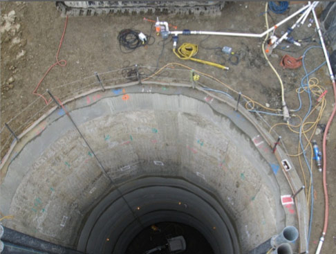 Birds-eye view of launching shaft at Old River